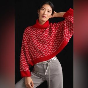 Red Heart Sweater Anthropologie Lili Sidonio Molly Bracken XS Valentines Day